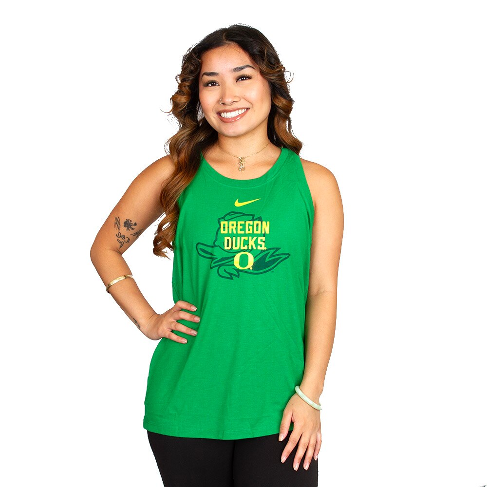 Classic Oregon O, Nike, Green, Sleeveless, Tri-blend, Women, Racerback, Tank, Shirt, 954281